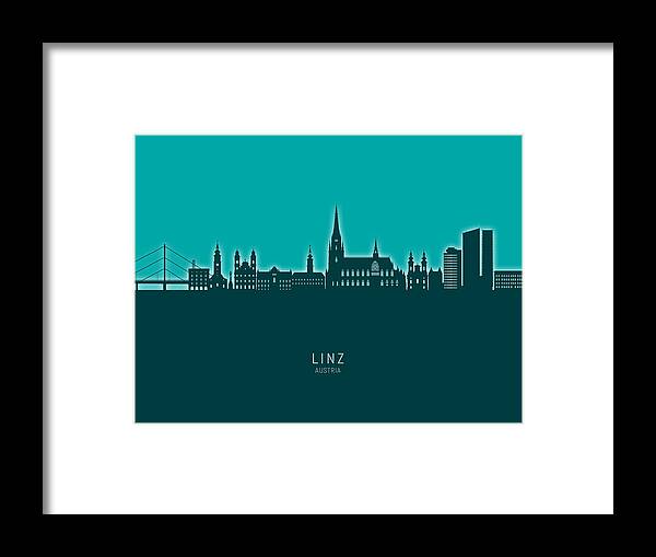 Linz Framed Print featuring the digital art Linz Austria Skyline #67 by Michael Tompsett