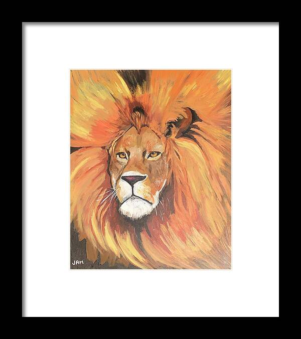  Framed Print featuring the painting Lion by Jam Art