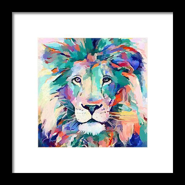 Lion Framed Print featuring the mixed media Lion Lion by Ann Leech