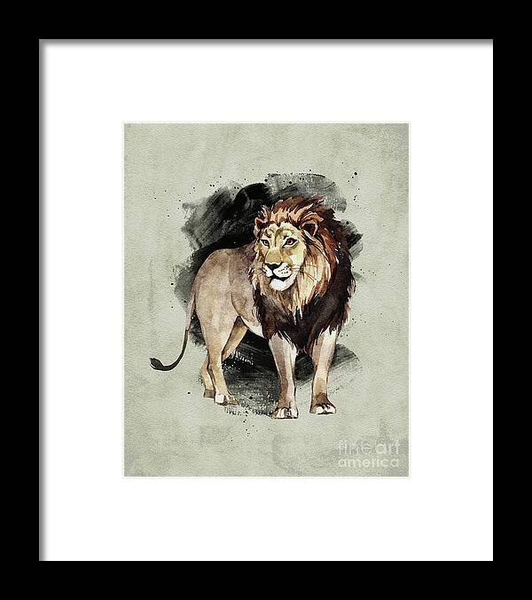 Lion Framed Print featuring the painting Lion Watercolor Animal Art Painting by Garden Of Delights