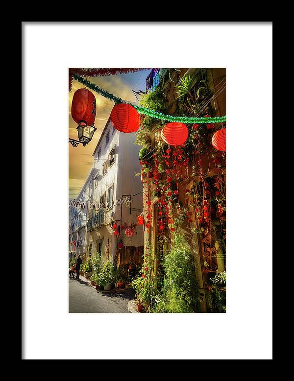 Green Framed Print featuring the photograph Lisbon Green Street by Micah Offman
