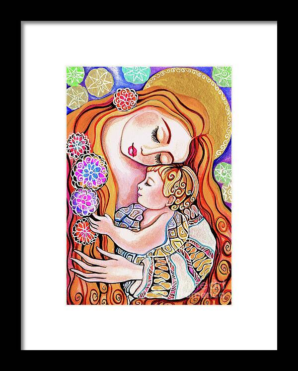 Mother And Child Framed Print featuring the painting Little Angel Sleeping v1 by Eva Campbell