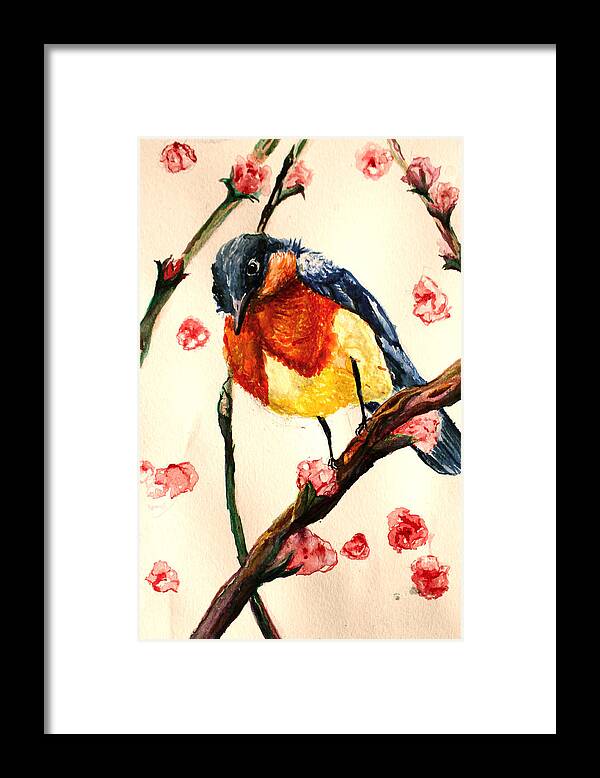 Watercolor Framed Print featuring the painting Little Bird 5 by Medea Ioseliani