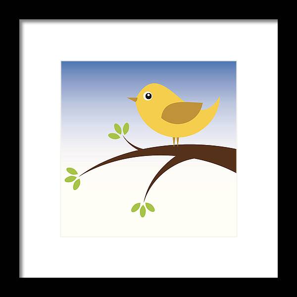 Leaf Framed Print featuring the drawing Little bird in a tree by Apixel