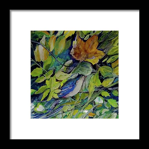 Watercolor Framed Print featuring the painting Little Bird In The Woodland Area Thicket by Lisa Kaiser
