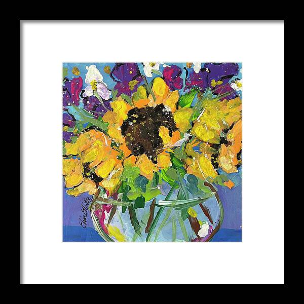 Sunflowers Framed Print featuring the painting Little bowl of Sunshine by Elaine Elliott
