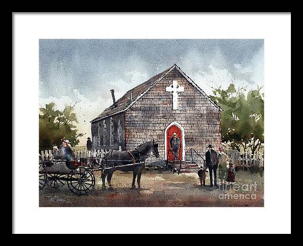 Trinity Mission Framed Print featuring the painting Little Brown Church by Tim Oliver