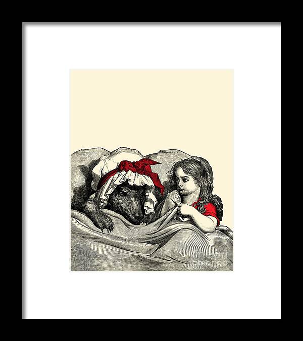Little Red Riding Hood Framed Print featuring the digital art Little Red and the Wolf by Madame Memento