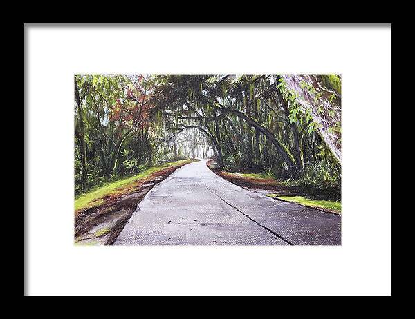Landscape Framed Print featuring the pastel Live Oak Road by Rick McKinney
