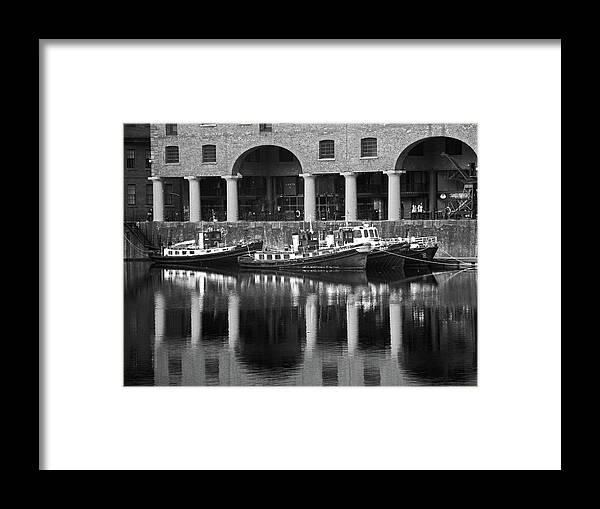 Liverpool Framed Print featuring the photograph LIVERPOOL. Albert Dock Moored Boats B. by Lachlan Main