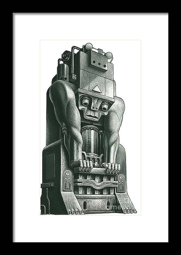 Die Press Framed Print featuring the drawing Living Machine 1950s massive die press part of a series by Boris Artzybasheef