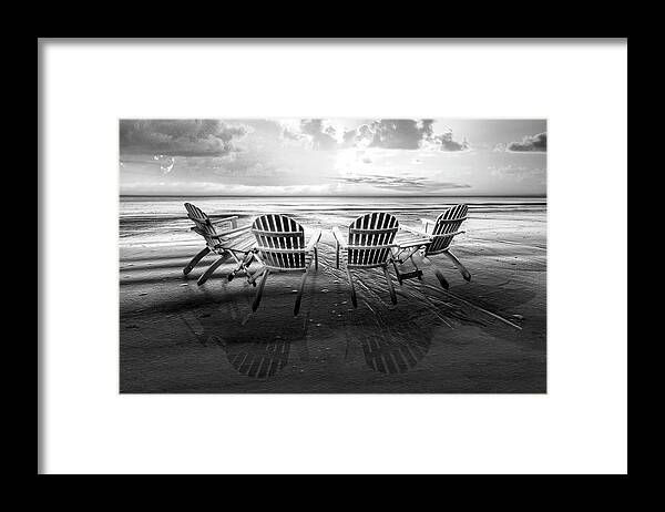 Black Framed Print featuring the photograph Living the Beach Life Black and White by Debra and Dave Vanderlaan