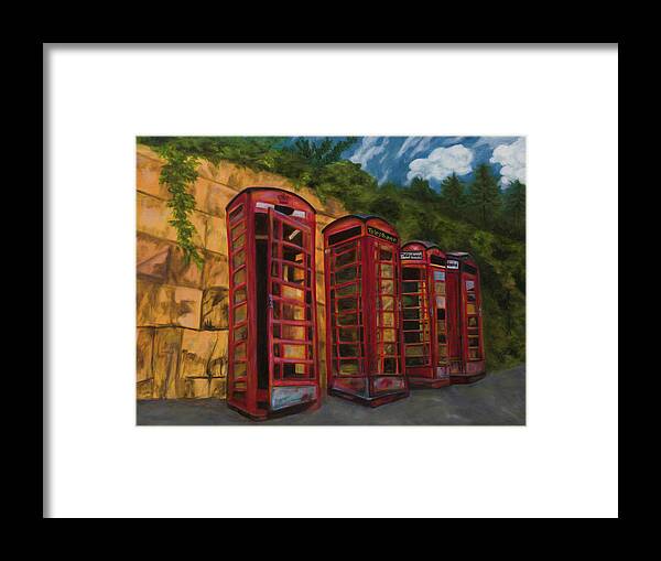 Art Framed Print featuring the painting London Phone Booths by Tammy Pool