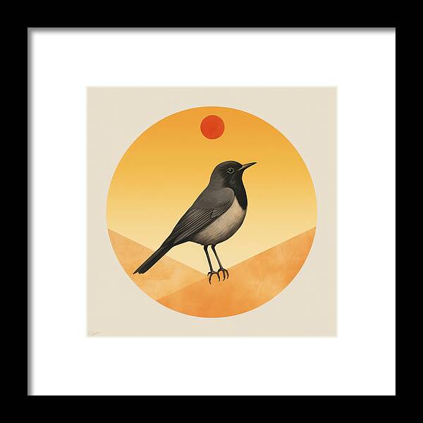 American Robin Framed Print featuring the painting Lone Ponderings - Songbirds Modern Art by Lourry Legarde