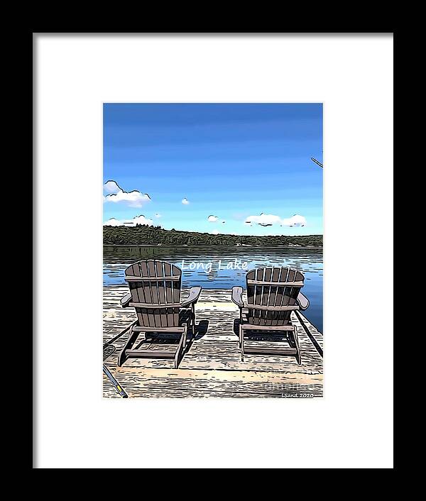 Long Lake Ny Face Mask Framed Print featuring the digital art Long Lake Chairs by Lorraine Sanderson