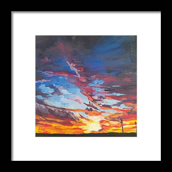 Sunset Framed Print featuring the painting Long Road Home by Allison Fox