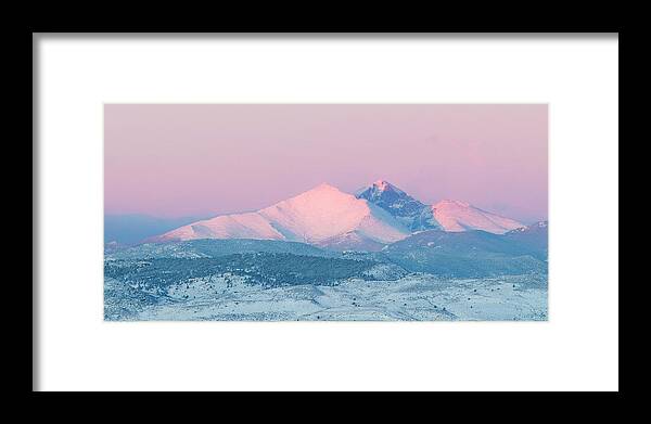 Winter Framed Print featuring the photograph Longs Peak Alpenglow in Winter by Aaron Spong