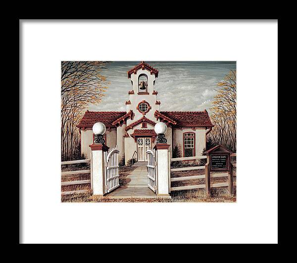 Architectural Landscape Framed Print featuring the painting Longview Chapel Gate by George Lightfoot