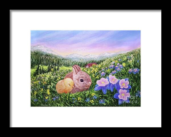 Easter Card Framed Print featuring the painting Look at the Flowers by Yoonhee Ko
