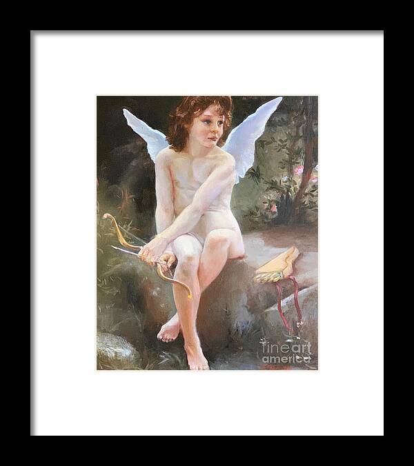 Cupid Framed Print featuring the painting looking for Love by Lori Ippolito