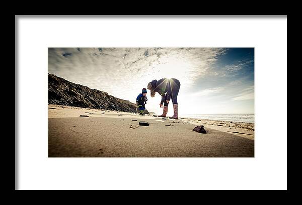 Toddler Framed Print featuring the photograph Looking for the Isle of Wight Dinosaurs! by s0ulsurfing - Jason Swain