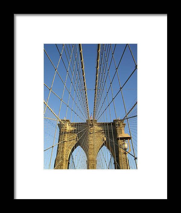 New York City Framed Print featuring the photograph Looking Up at Brooklyn Bridge 1 by Tanya White