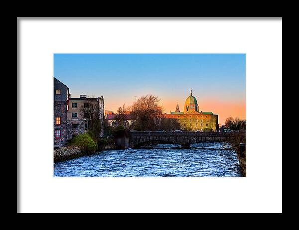 Galway Framed Print featuring the photograph Looking up River Corrib to Galway Cathedral by Mark E Tisdale