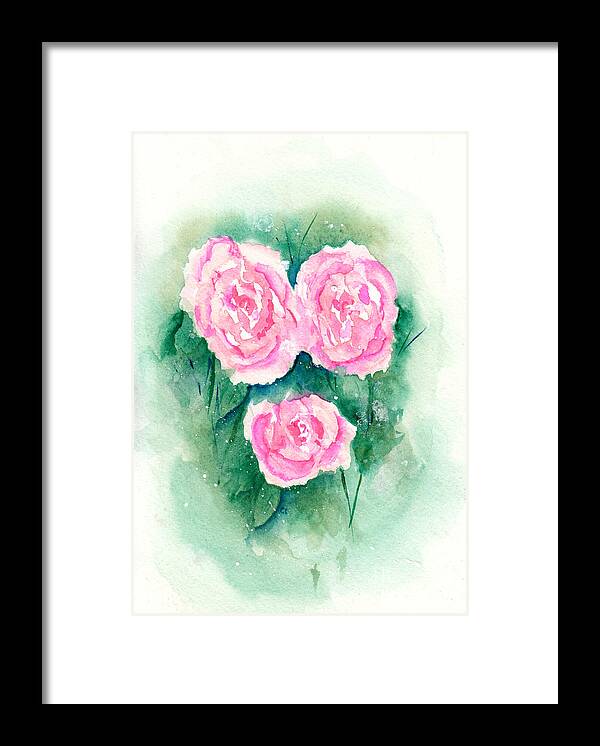 Roses Framed Print featuring the painting Loose Roses 1 - Pink Roses by Conni Schaftenaar