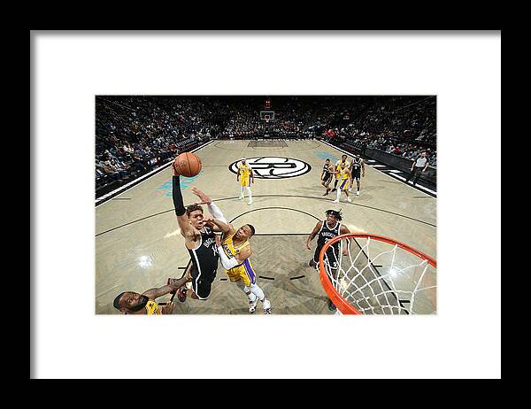 Kessler Edwards Framed Print featuring the photograph Los Angeles Lakers v Brooklyn Nets by Nathaniel S. Butler