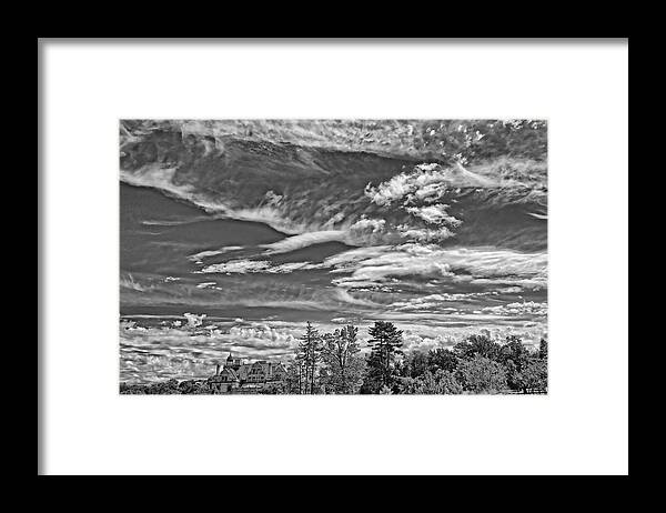 B&w Framed Print featuring the photograph Lots of Clouds Over The Masters School by Russ Considine