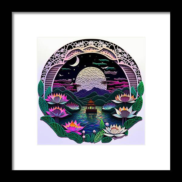 Paper Craft Framed Print featuring the mixed media Lotus Pier I by Jay Schankman