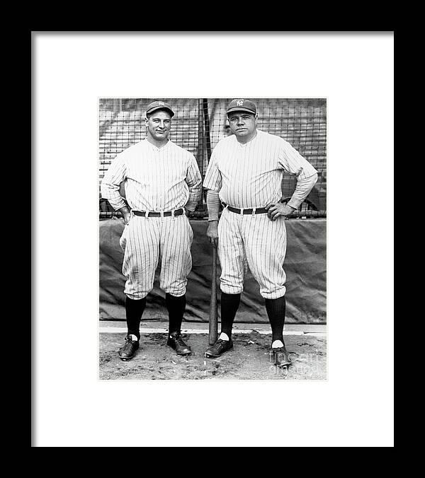 American League Baseball Framed Print featuring the photograph Lou Gehrig and Babe Ruth by National Baseball Hall Of Fame Library