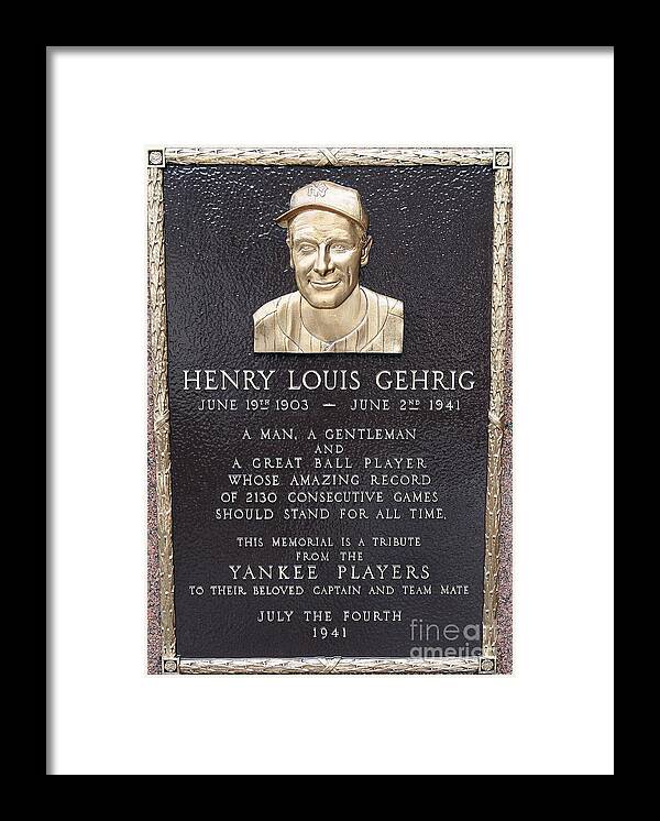 American League Baseball Framed Print featuring the photograph Lou Gehrig by Jim Mcisaac