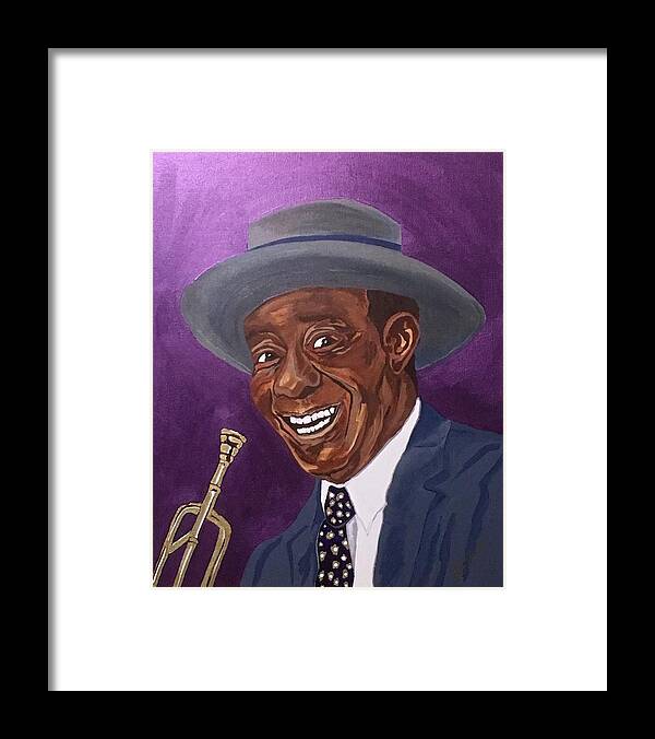 Louis Armstrong Framed Print featuring the painting Louis Sporting a New Hat by Bill Manson