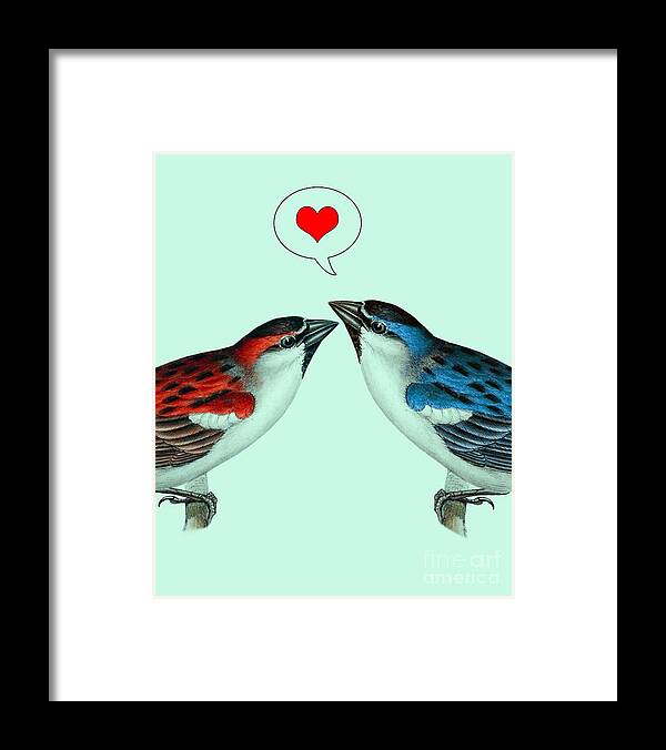 Sparrow Framed Print featuring the digital art Love Birds by Madame Memento