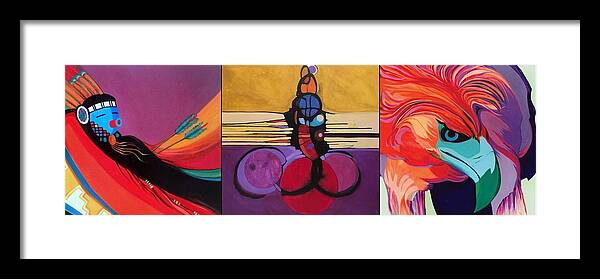 Kachinas Framed Print featuring the painting Love me some color by Marlene Burns