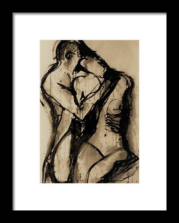 Couple Framed Print featuring the painting Love me tender Brown by Jarko Aka Lui Grande