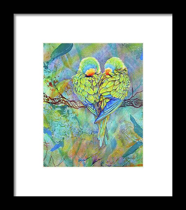 Lovebirds Framed Print featuring the painting Lovebirds by Pamela Kirkham