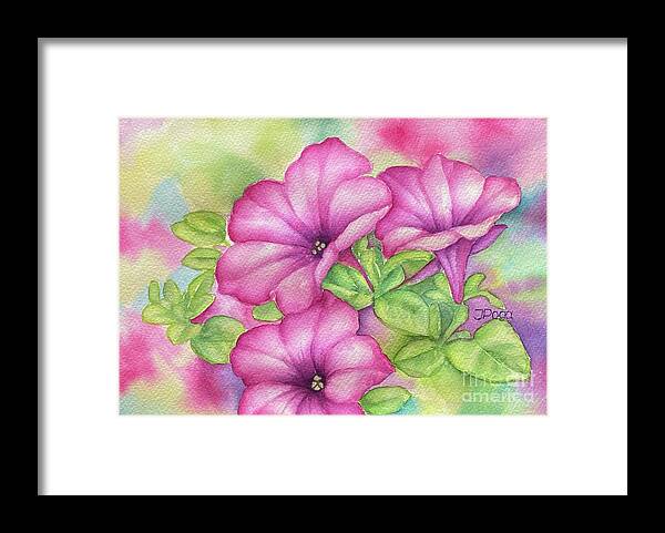 Pink Framed Print featuring the painting Lovely pink petunias by Inese Poga