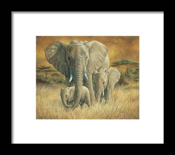 Elephant Framed Print featuring the painting Loving Mother by Lucie Bilodeau