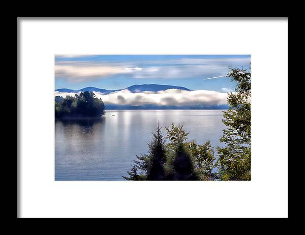 Landscape Framed Print featuring the photograph Low Distant White Clouds Over Lake by Russel Considine