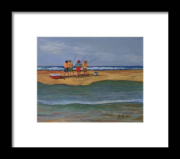 Low Tide Framed Print featuring the painting Low Tide Gathering by Jane Ricker