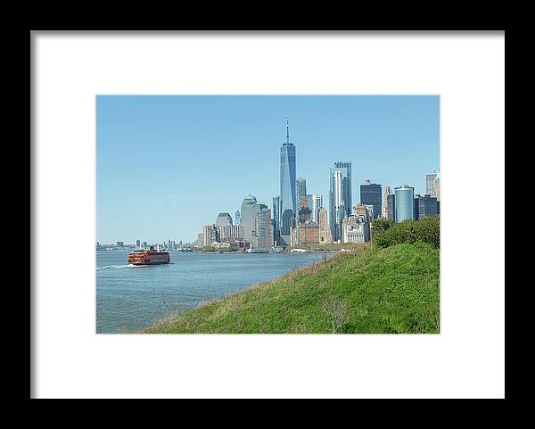 Governors Island Framed Print featuring the photograph Lower Manhattan and Staten Island Ferry by Cate Franklyn