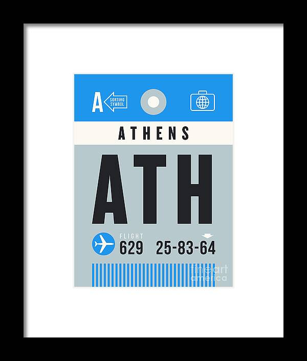 Airline Framed Print featuring the digital art Luggage Tag A - ATH Athens Greece by Organic Synthesis