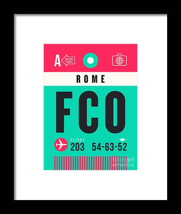Airline Framed Print featuring the digital art Luggage Tag A - FCO Rome Italy by Organic Synthesis