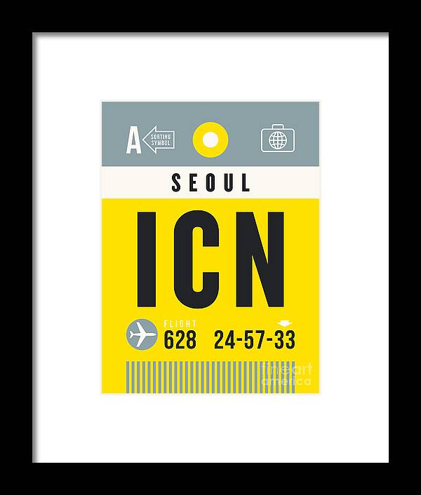 Airline Framed Print featuring the digital art Luggage Tag A - ICN Seoul South Korea by Organic Synthesis