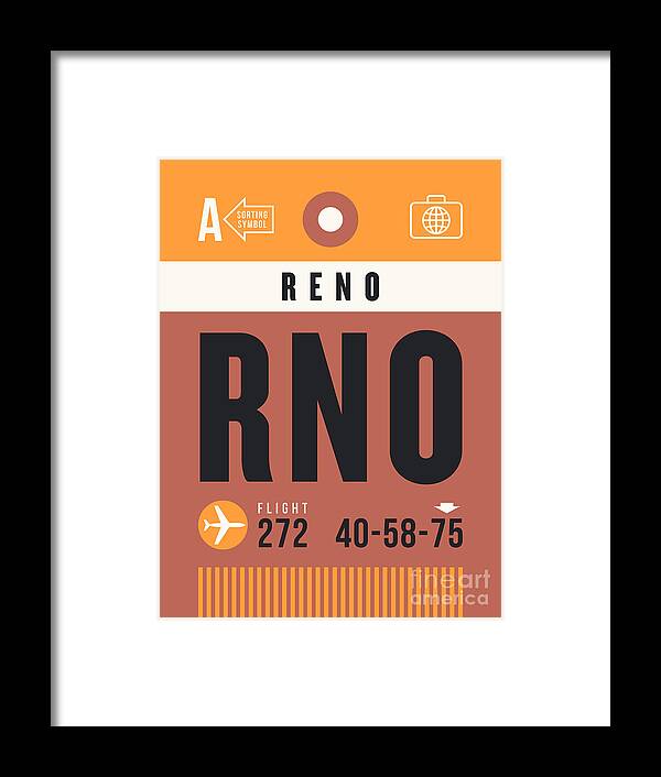 Airline Framed Print featuring the digital art Luggage Tag A - RNO Reno Nevada USA by Organic Synthesis