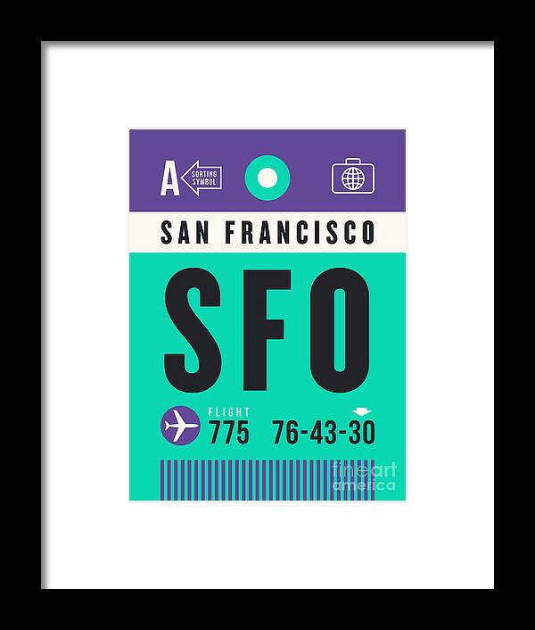 Airline Framed Print featuring the digital art Luggage Tag A - SFO San Francisco USA by Organic Synthesis