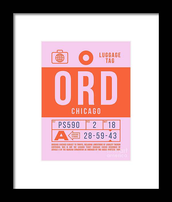 Airline Framed Print featuring the digital art Luggage Tag B - ORD Chicago USA by Organic Synthesis