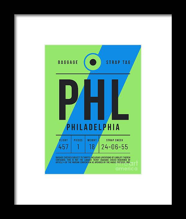 Airline Framed Print featuring the digital art Luggage Tag E - PHL Philadelphia USA by Organic Synthesis